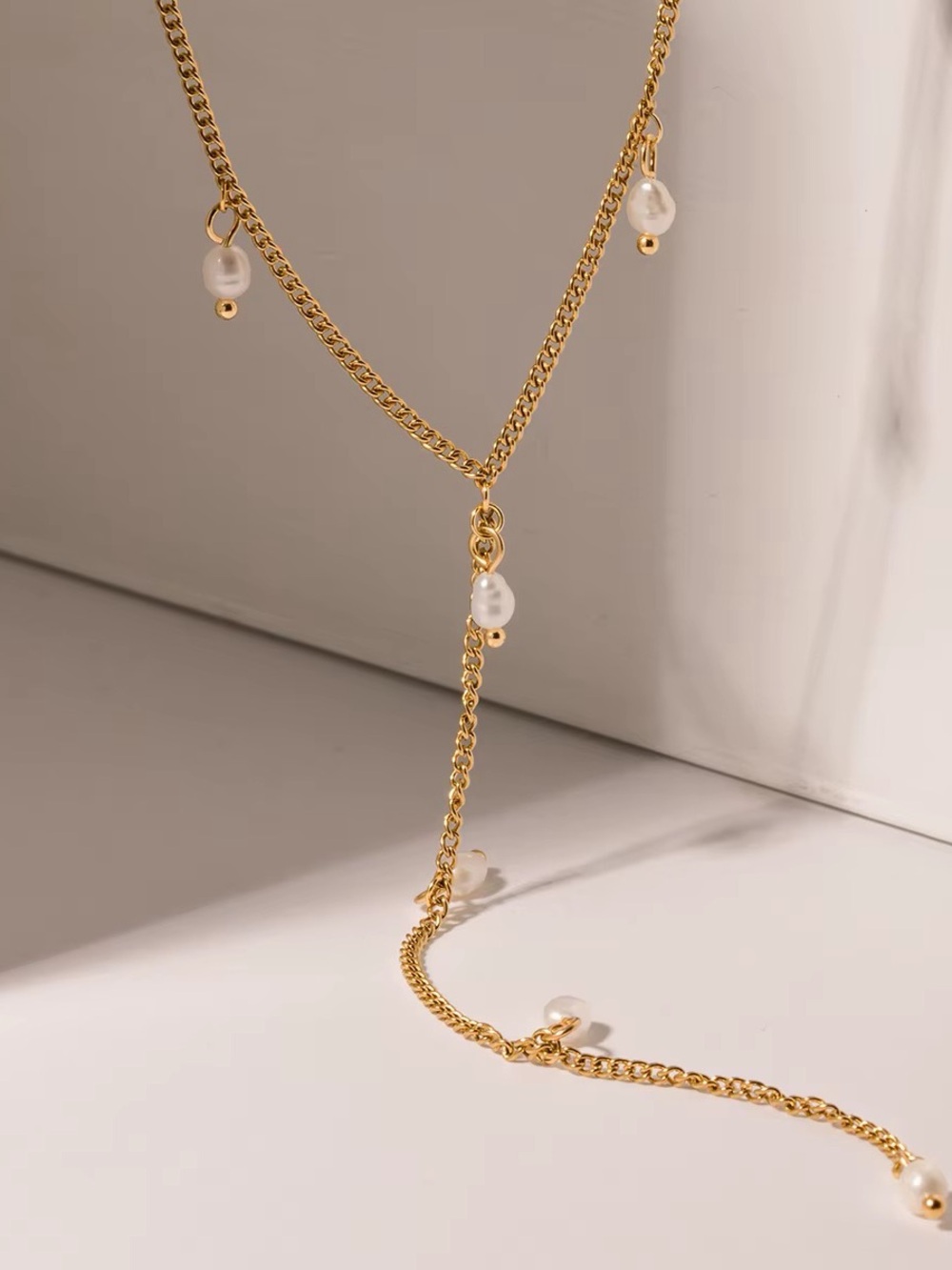 18K Gold Plated Freshwater Pearl Lariat Drop Necklace - Picture 2 of 9